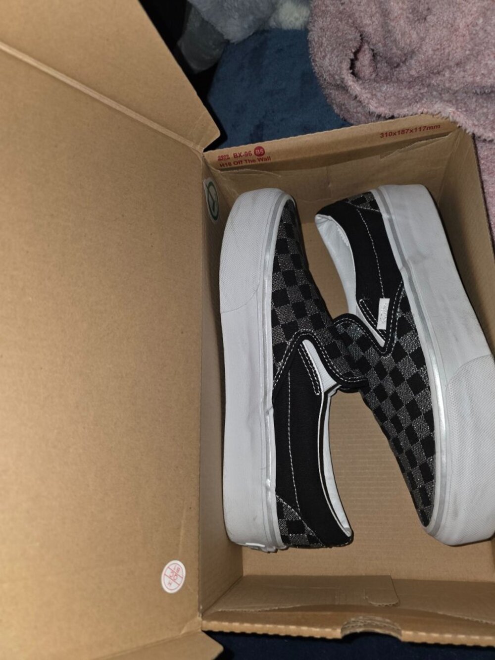 Vans Black Metallic Checkerboard Slip-On Platform — 8.5